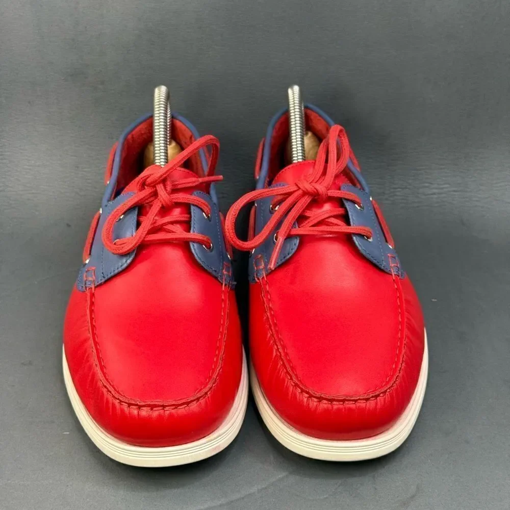 COLE HAAN MEN'S CORNEL 2 EYE RED LEATHER BOAT SHOES size 8